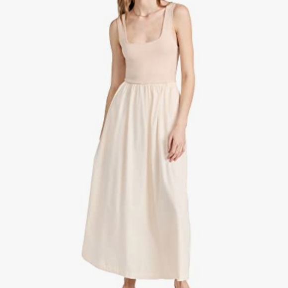 Monrow Stretch Poplin Mix Maxi Tank Dress in Off White Size XS - Picture 1 of 9